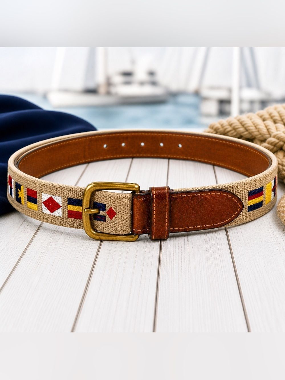 Zeppelin Nautical Flag Canvas Belt Size 44 Coastal Golf Yacht Club